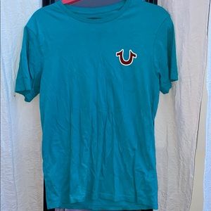 turquoise true religion buddha logo tee
